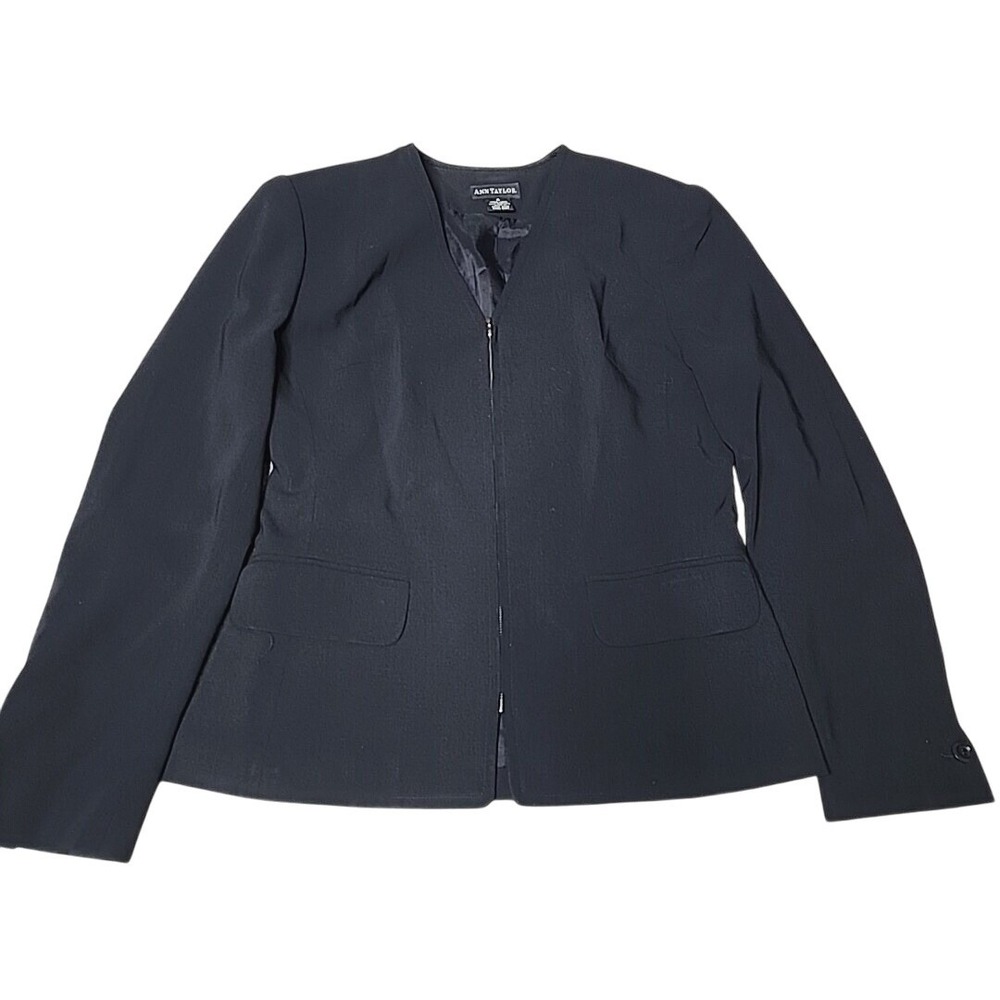 Ann Taylor Wool Blazer 4 Navy Blue Full Zip Business Office Old Money Preppy